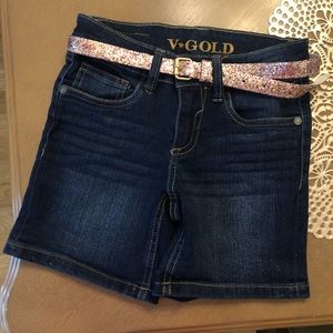 NWOT Girls V*GOLD Denim Shorts With Glitter Belt
